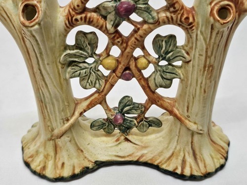 Antique 1920s Weller Pottery Woodcraft Apple Tree 8 In Double Bud Vase - Picture 7 of 12