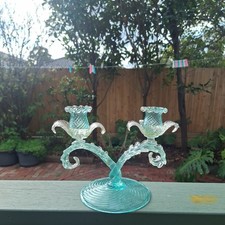 Rare Vintage Murano Barovier & Toso Double Glass Avventurina Candle Holder