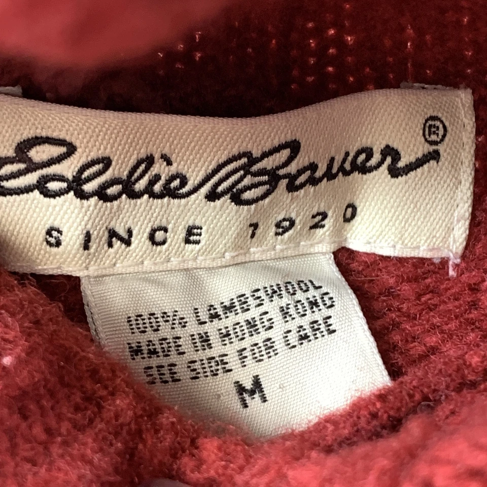 Suéter de cuello alto Eddie Bauer para mujer mediano rojo borgoña lana Fair Isle Foto 3 de 4