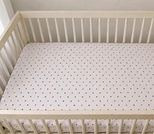 Cot Fitted Sheet 140x70x14.5cm Organic Cotton Elasticated Red & Blue Star x 2