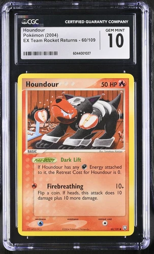 CGC 10 GEM MINT Houndour 2004 EX Team Rocket Returns 60/109 Pokemon Card