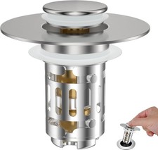 Universal Bathroom Sink Drain Strainer, Upgraded 3 in 1 Pop Up Stopper,