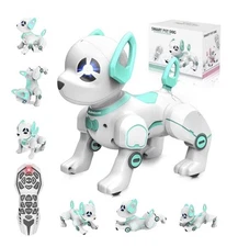RC Robot Dog, Electronic Pet Dog with Voice Control, White/Green