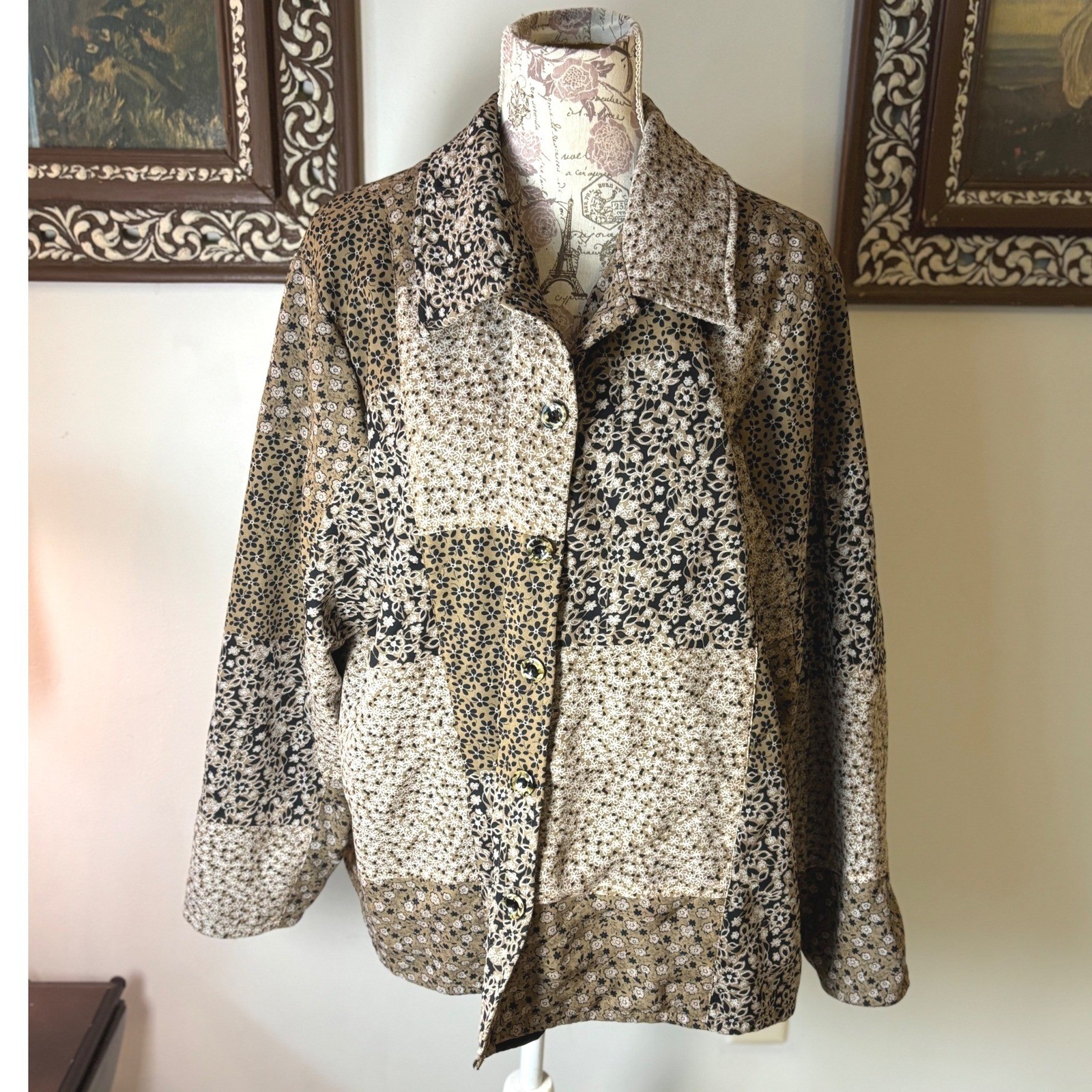 Vintage Patchwork Cottagecore Button shirt Jacket… - image 2