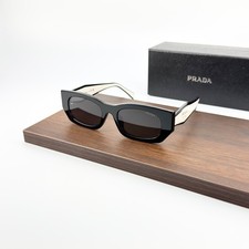 Prada PR B05S Black Rectangle Sunglasses Dark Gray Lenses