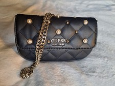 GUESS Jewel Mini Pochette Nera Trapuntata Immacolata Retrò Cinturino Catena Ferramenta Oro