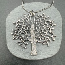Silver Tone Rhinestone Tree of Life Pendant Necklace Cottagecore Boho Statement