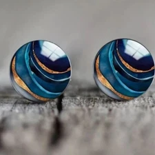 Exquisite Granite Textured Solid Round Sea Glass Fashion Stud Earrings