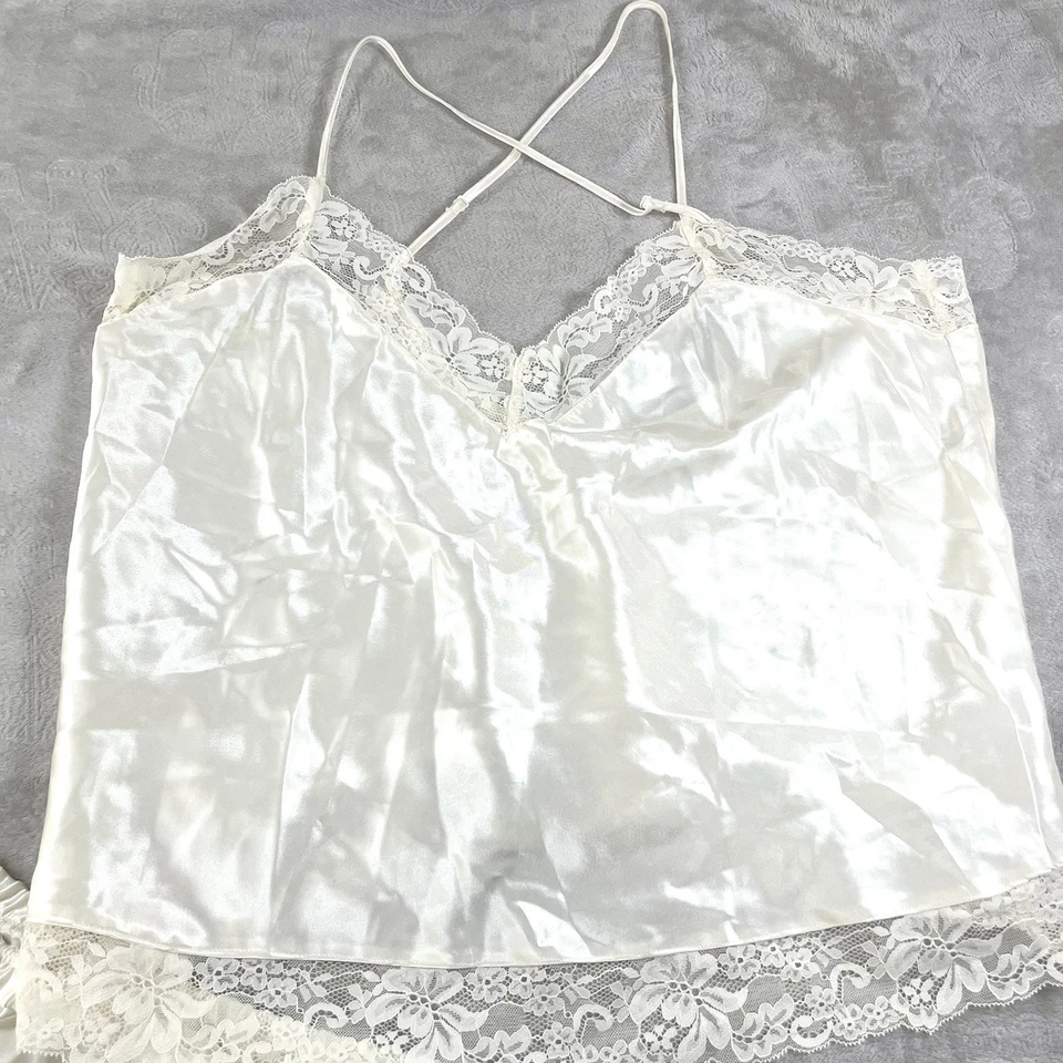 Frederick's of Hollywood Satén Encaje Chemise Juego de Dormir Corto XL Marfil Coqueta Foto 2 de 4