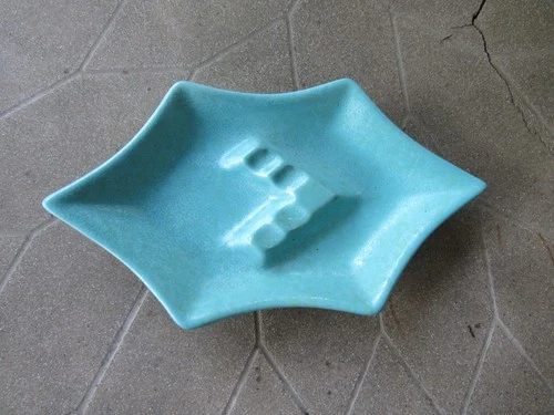 Royal Haeger Blue Green Texture Glaze Leaf Ashtray USA Pottery 138 Vintage