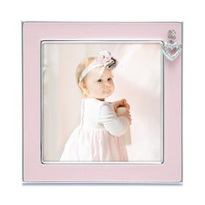 Silver Plated Metal Baby Picture Frame with Pink Enamel and a Heart Charm 4x...