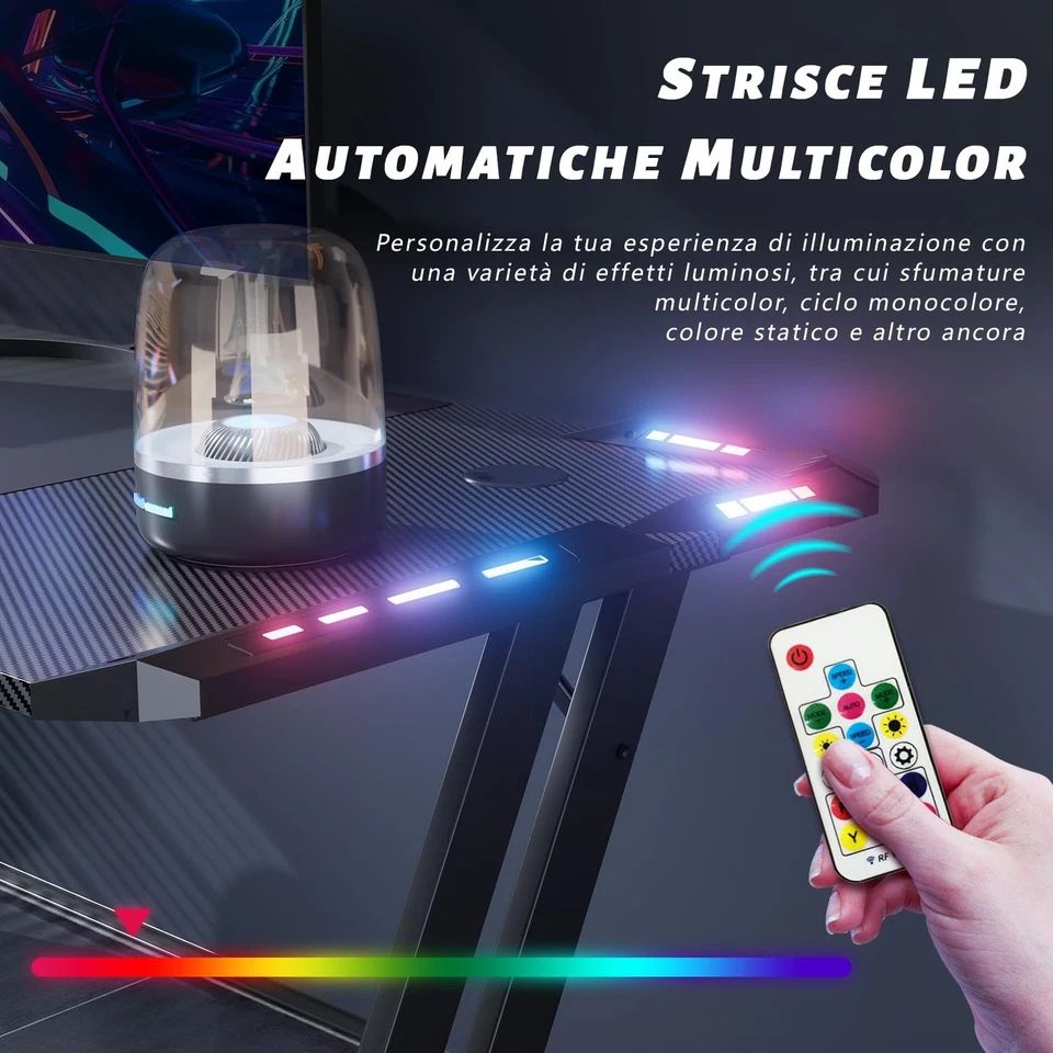 120 x 60 cm Scrivania Gaming LED Tavolo Gaming Ergonomica Postazione Gamer con - Immagine 4 di 4