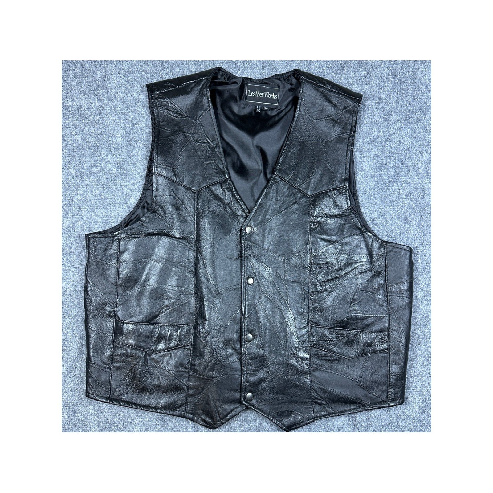 Leather Works Mens Patchwork Vest Motorcycle Bike… - image 1