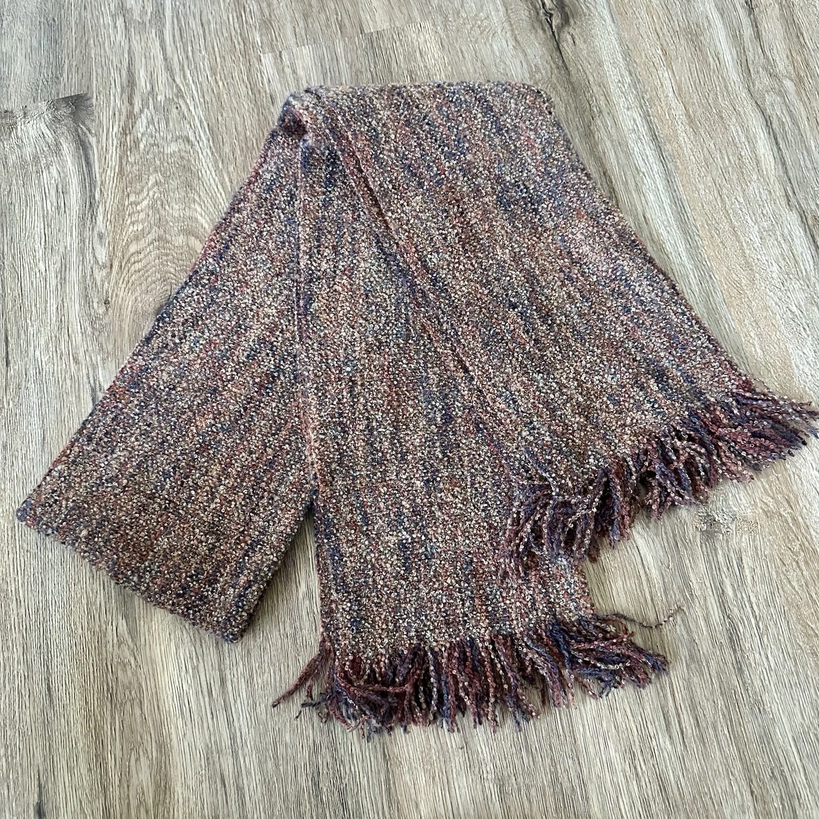 MUCROS WEAVERS Scarf Hand Knit Brown Multicolor Mohair Wool Blend Ireland 68”