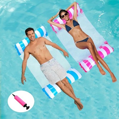 Schwimmbett 2er Set Aufblasbare Wasserhängematte 4-in-1 Pool Floats Blau/Rot PVC