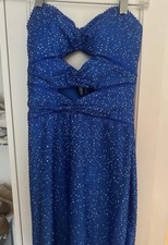 Blue Sequin Sweetheart Cutout Ruched Lined Strappy Maxi Dress Zip Size L