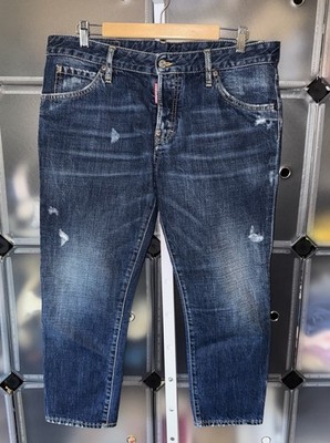 DSQUARED2 Cool Girl Cropped Jean in Lightly Distressed Dark Blue Sz IT 46/US 10