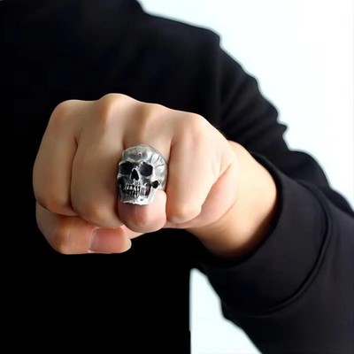 Men's Stainless Steel Gothic Skull Ring Unique Punk Retro Biker Motorcycle