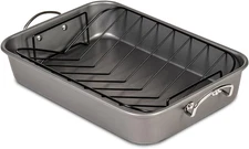 Glad Roasting Pan Nonstick 11x15 - Heavy Duty Metal Bakeware Dish Large, Gray