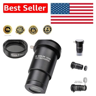 Versatile 1.25-Inch Barlow Lens & Moon Filter for Enhanced Telescope Viewing