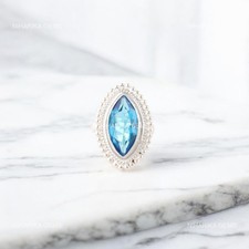 925 Silver Marquise Swiss Blue Topaz Gemstone Wedding Solitaire New Ring Jewelry