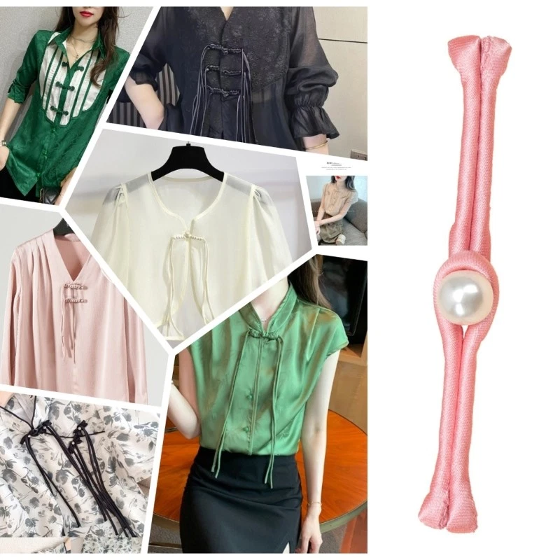 10pcs Dusty Chinese Knot Fasteners Pearls Embellished Buttons Sewing Button - Image 2 of 4