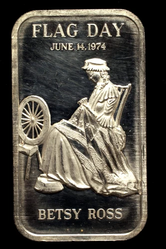 Vintage 1 Oz. .999 Fine Silver Art Bar "Flag Day"   1974  Madison Mint