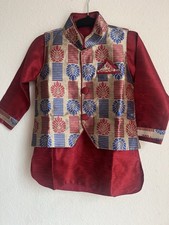 Boys Indian Wedding Sherwani Jacket Top Size 3 Red Gold Blue Traditional Outfit