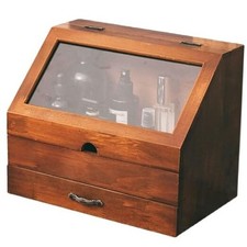 Vintage Tabletop Organizer with Glass Top Compartment -2-Tier Display Cabinet