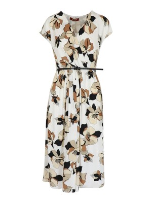 MAX MARA  STUDIO Womens White Belted Lined Short Sleeve Fit + Flare Dress L