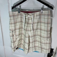 American Eagle Plaid Board Shorts Swim Trunks Drawstring Closure Size 34