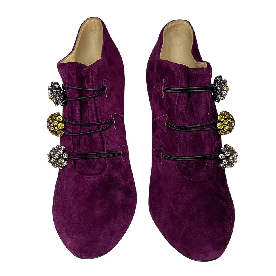 Christian Louboutin Botas de Gamuza Púrpura MJ Cristal Tacón al Tobillo EU 37 US 7 Foto 2 de 4