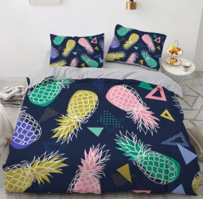 3D Colored Pineapple NAO500 Bed Pillowcases Quilt Duvet Cover Set Queen King Fay