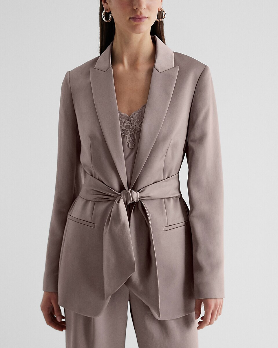 NEW EXPRESS $168 DUSTY MAUVE SATIN TIE WAIST BLAZER SZ XS EXTRA