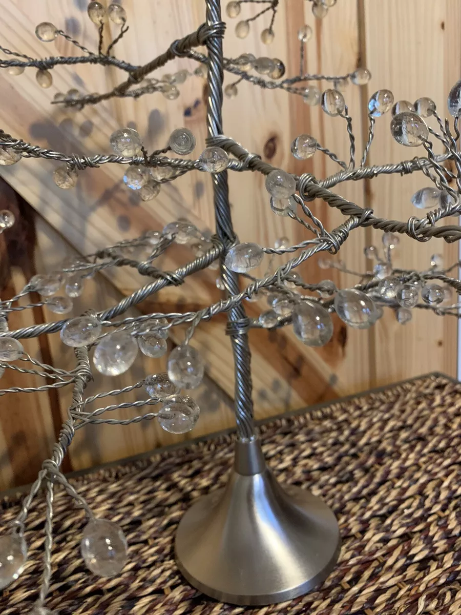 Crate Barrel Pewter Crystal Table Top Tree Metal Glass Christmas