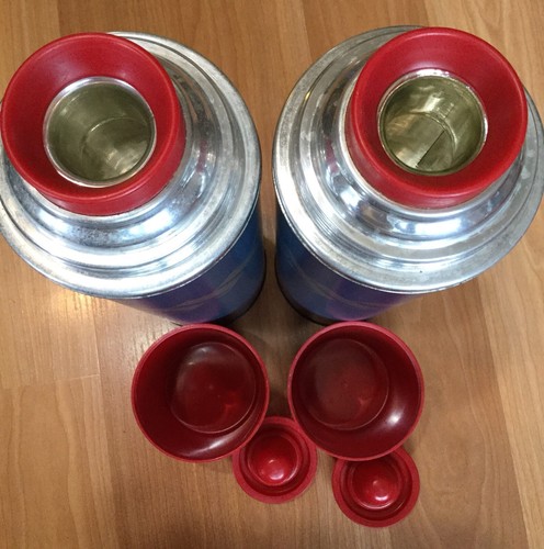 OLD VTG KEAPSIT VACUUM BOTTLE POLLY RED TOP 24-F THERMOS CARRY CASE PICNIC SET - Picture 6 of 11