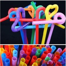 100/500Pcs Super Extra Bendy Long Mega Drinking Straws Coloured Special Bar Home
