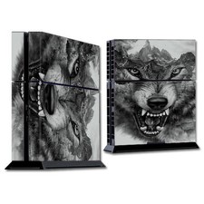 PS Playstation console skins decals wrap - Angry Wolf Growling Mountains