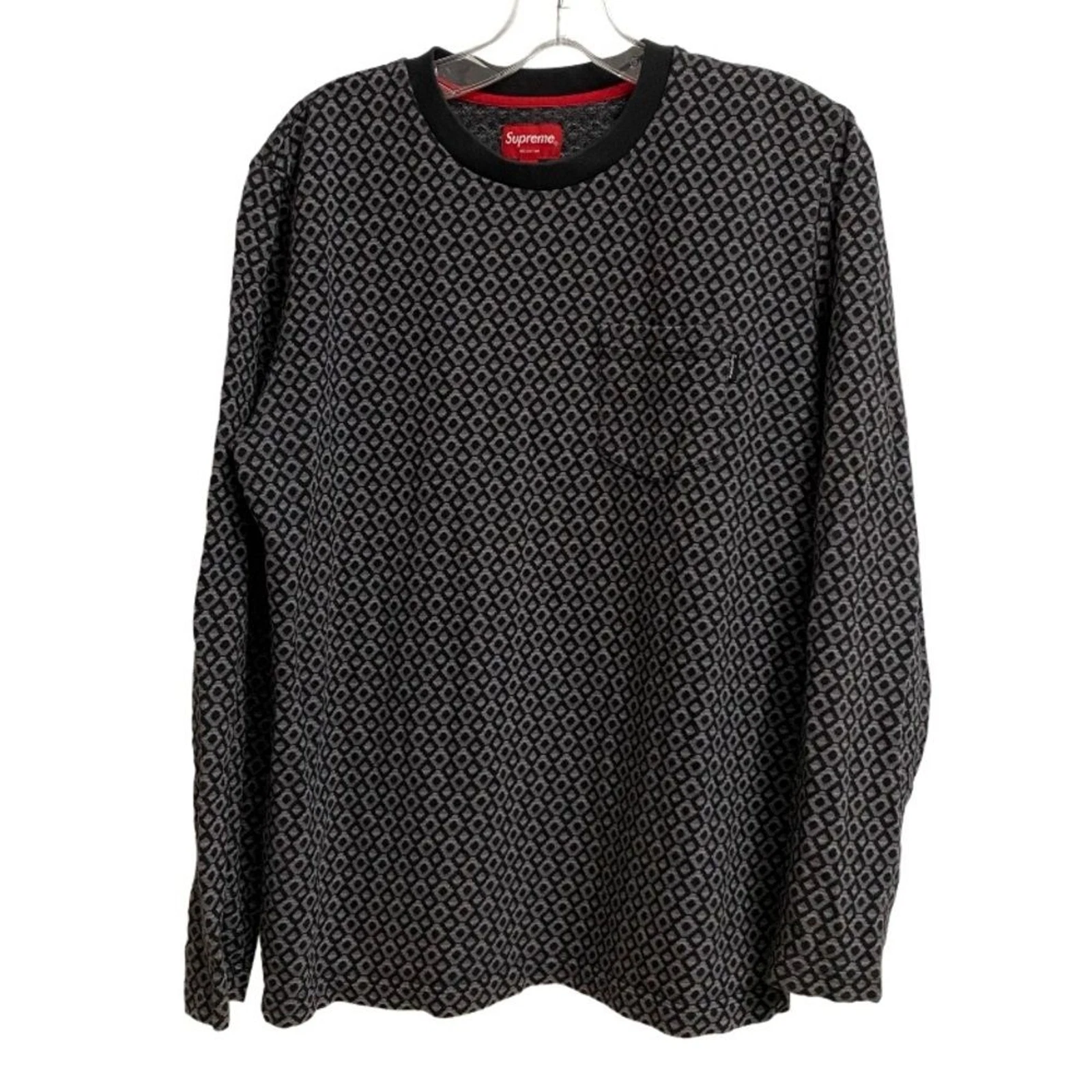 Chemise homme Supreme jacquard tricot motif diamant taille M poche gris noir pull
