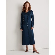 Madewell Womens Satin Button-Front Midi Shirtdress Classic Indigo Blue 00