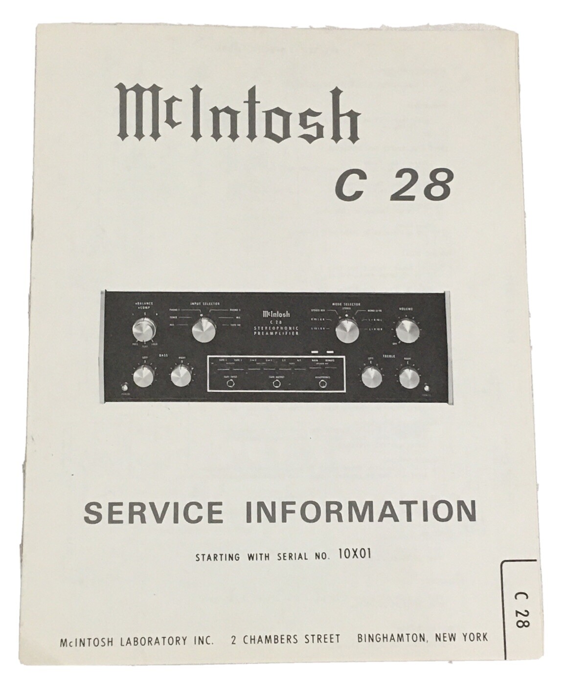 McIntosh C28 Preamplifier Service Manual service information 