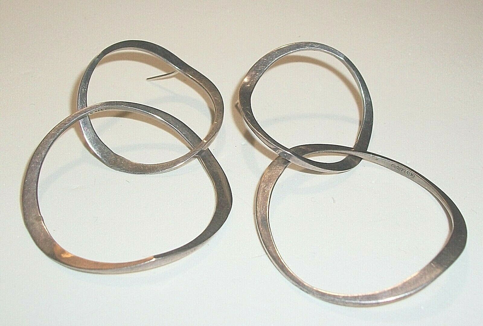 STERLING SILVER EARRINGS TWO INTERSECTING HOOPS O… - image 1