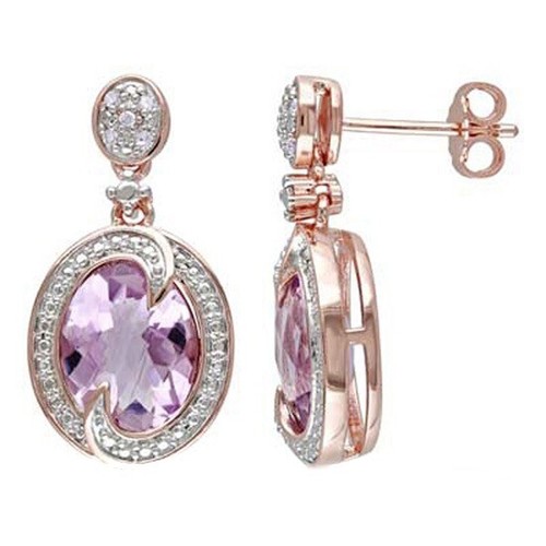 Simulated Amethyst & Diamond Dangle Earrings 925 Sterling Silver - Picture 3 of 6