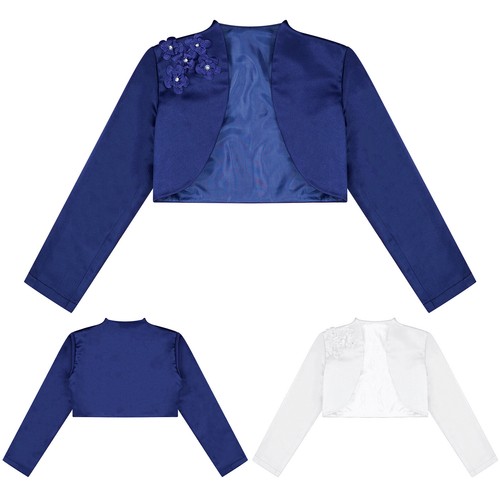 Girls Satin Cardigan Sweaters Bolero Festive Shoulder Jacket for Communion Dress - Picture 1 of 28