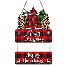Christmas Door Decorations Merry Christmas Sign Buffalo Plaid Christmas Tree ...