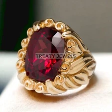 Garnet Oval Cut With 925 Sterling Silver Gold Plated Ring For Men's #693