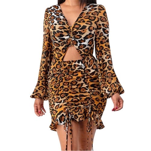 Cut-out mini dress with leopard print