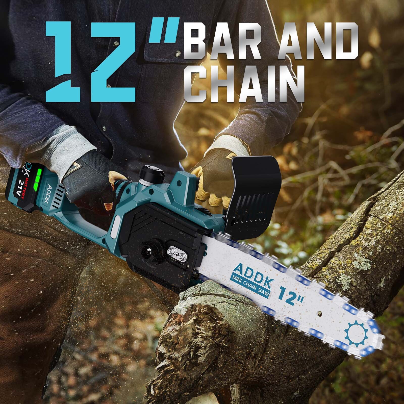 12V 21V Cordless Brushless Chainsaw with Battery and Charger