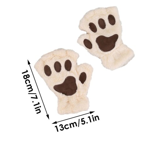 Guantes peludos de dibujos animados con pata de gato medio dedo engrosados regalos para niños (beige). - Imagen 3 de 4