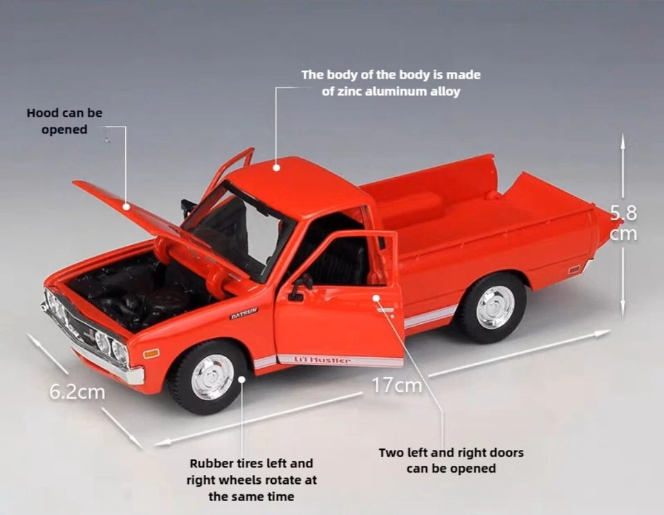Escala 1:24 1973 Datsun 620 Pick-up Metal Coche Modelo Juguetes Adorno IDEA DE REGALO Foto 3 de 4